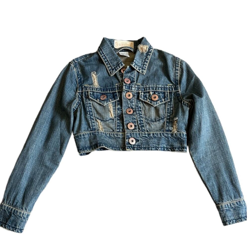 Z. Cavaricci Distressed 100% Cotton Denim Cropped Vintage Jean Jacket size XS